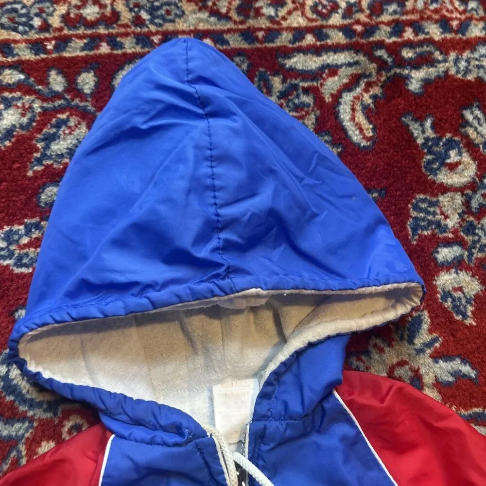Vintage Baseball Jacket Toddler 12 Month Blue Red Hooded Full Zip 60s 70s